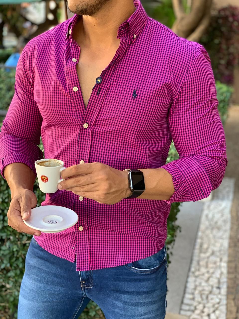 CAMISA RALPH LAUREN XADREZ ROSA ML PONEI VERDE - HENRI STORE