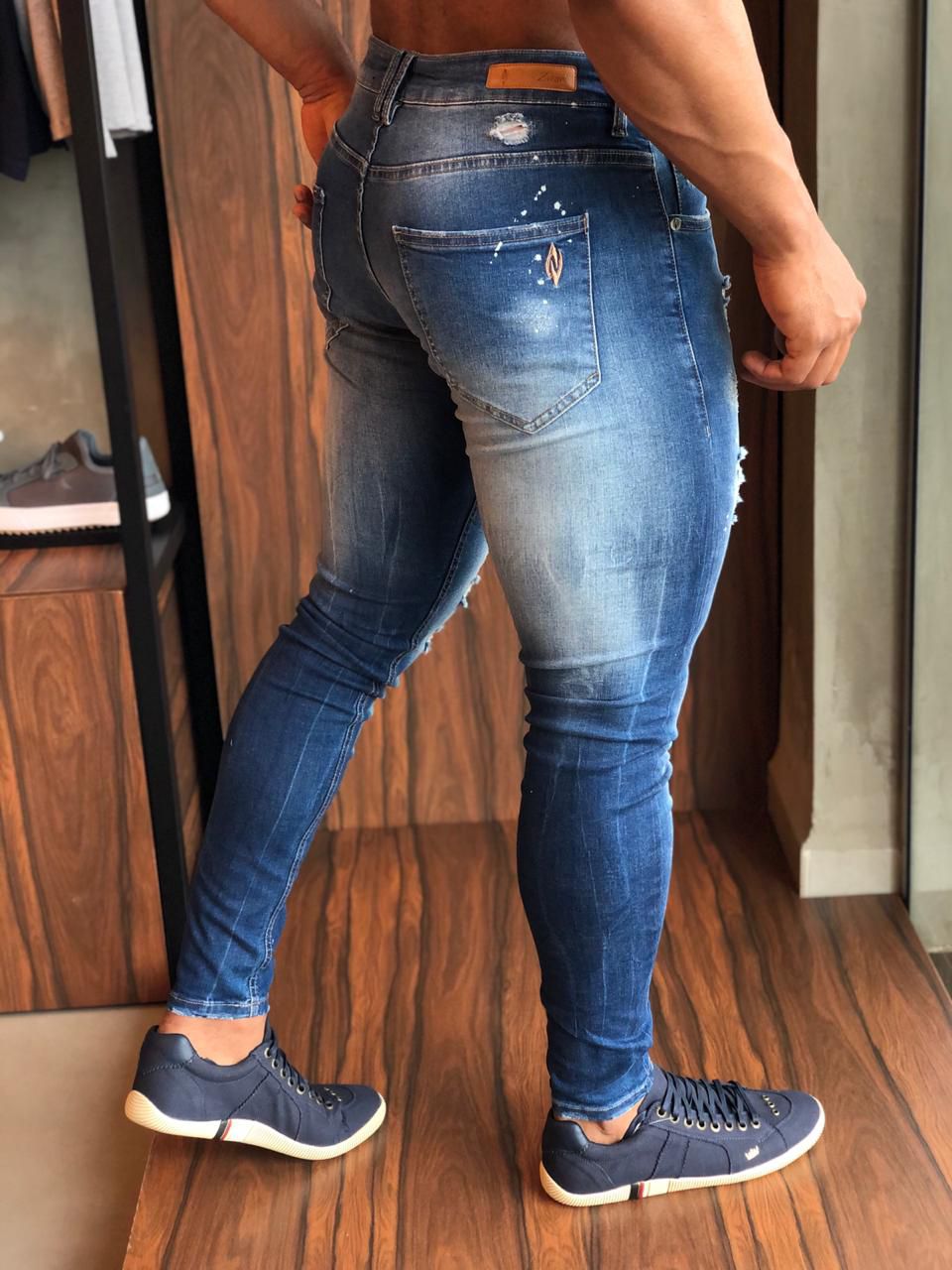 CALÇA ZIP OFF JEANS SUPER SKINNY DETALHE RESPINGOS HENRI STORE