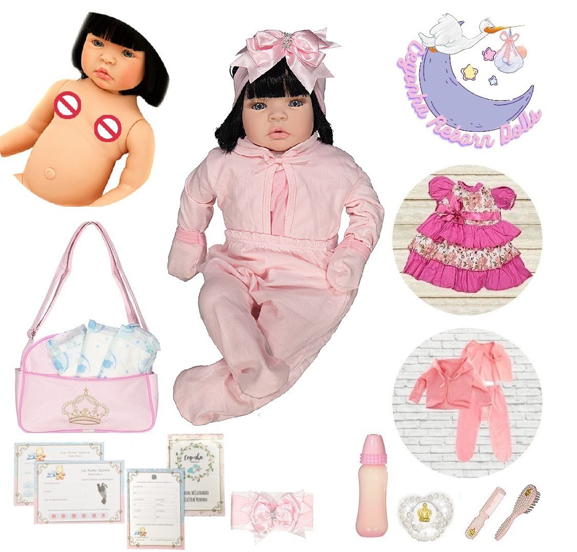 Bebê Reborn Boneca Morena Original Com Bolsa Menina Barata