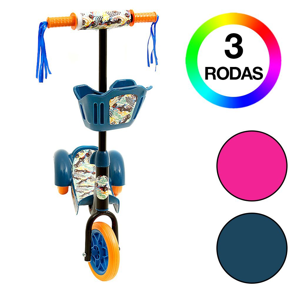 Patinete Infantil Masculino com 3 Rodas e com Cestinho Azul - USA Magazine