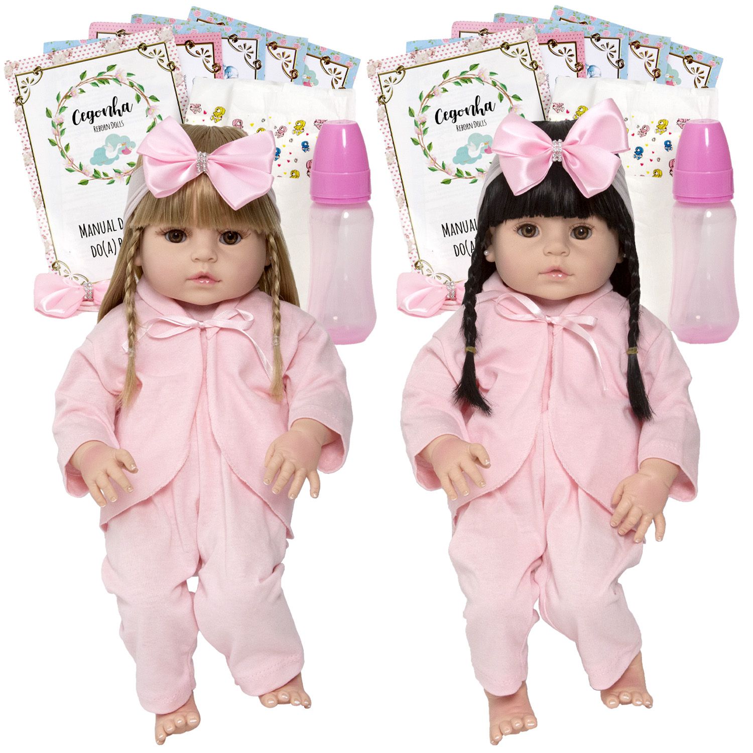 Bebê Boneca Gêmeas Reborn Pode Dar Banho Enxoval Completo - USA Magazine