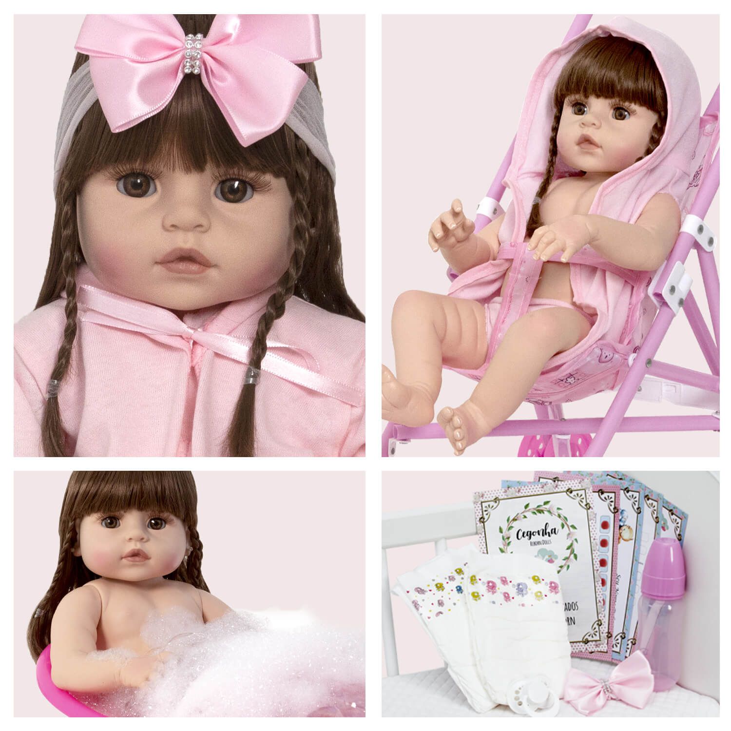 Boneca Bebe Reborn Silicone Realista Morena Roupão 20 Itens - USA Magazine