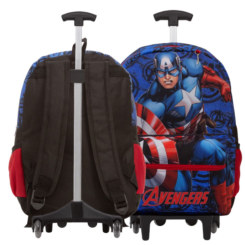 Kit Mochila Infantil Masculina Rodinhas Capitão América Azul - USA Magazine