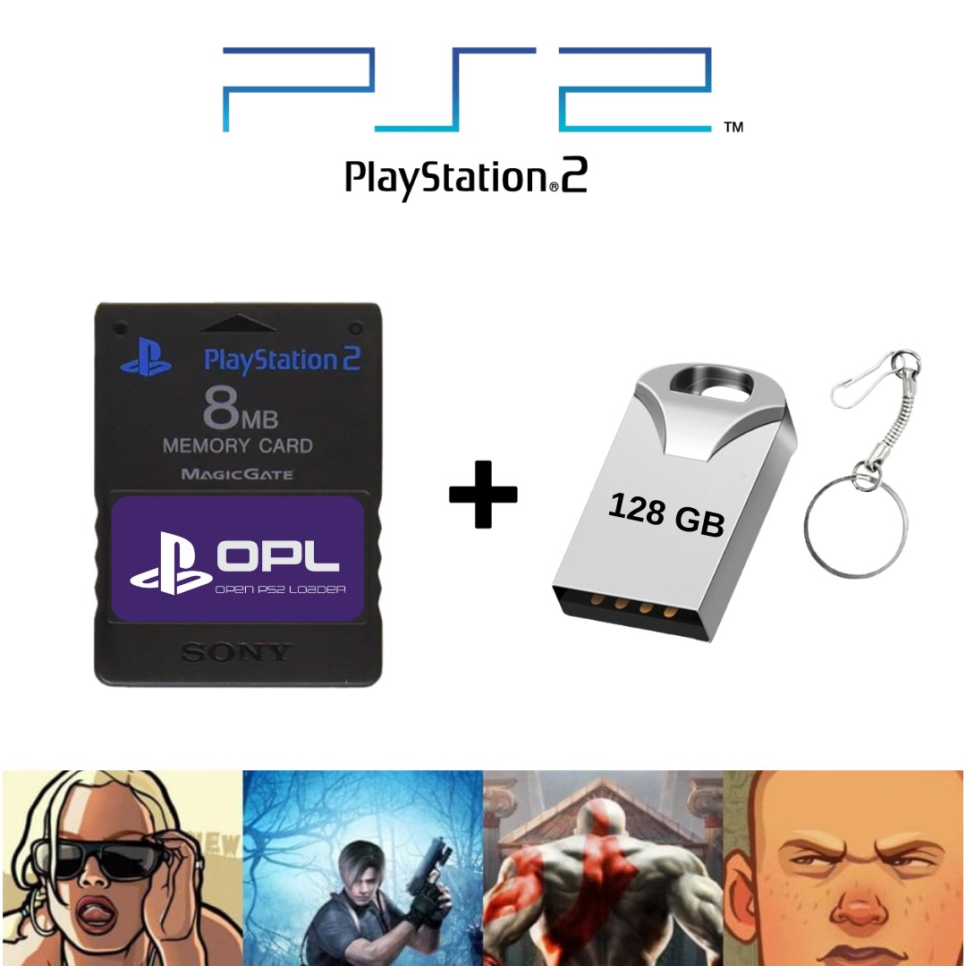 Kit Para Play 2 HD Externo 500GB + Memory Card com OPL