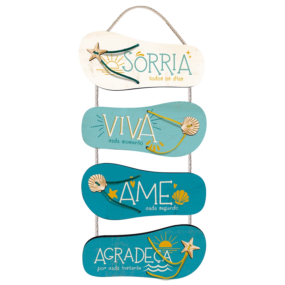 Placa decorativa chinelinhos sorria todos os dias 20 x 48 cm dcorada