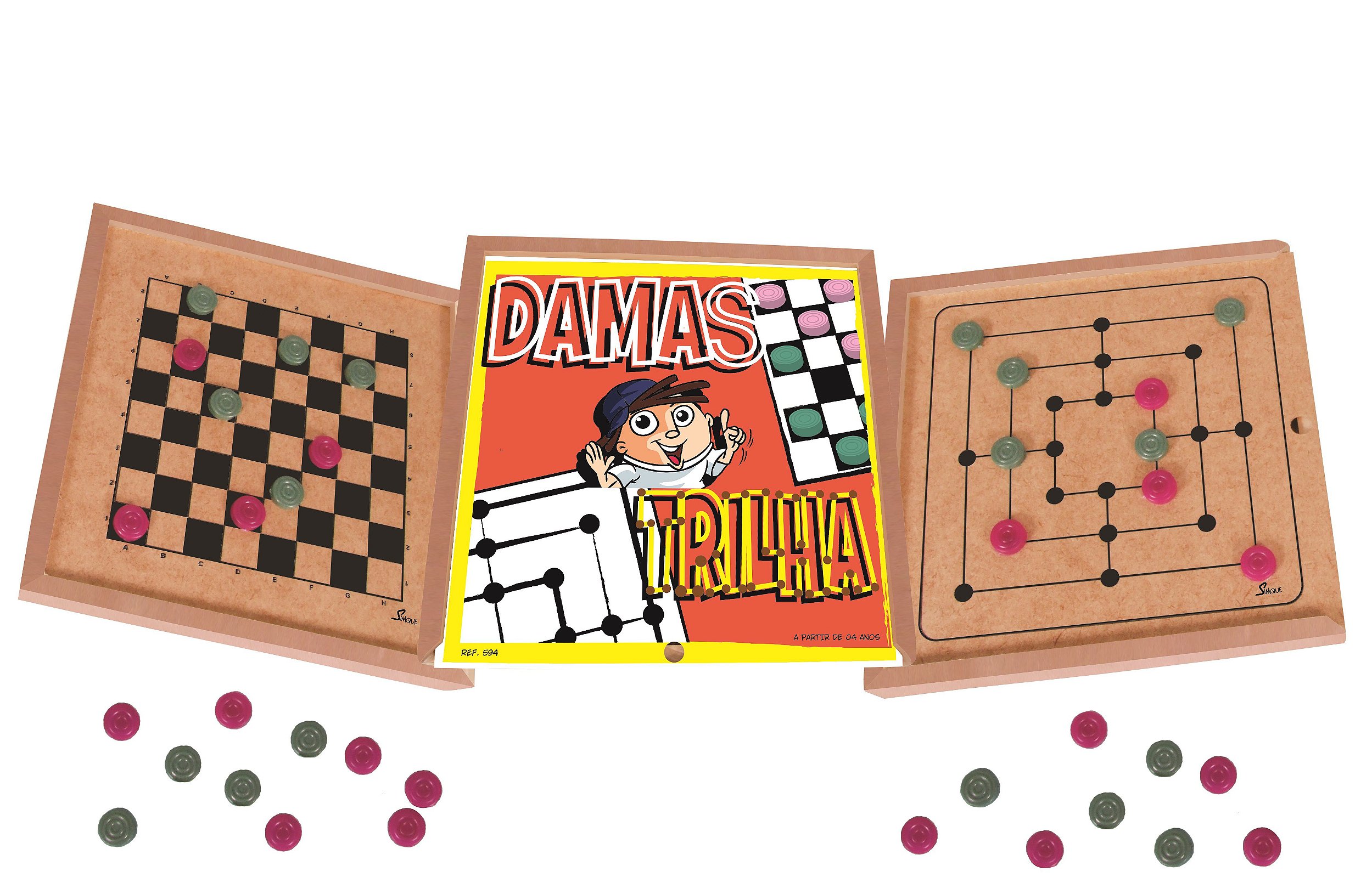 Dama e Trilha - Estojo de Madeira - 4Kids Brinquedos Educativos