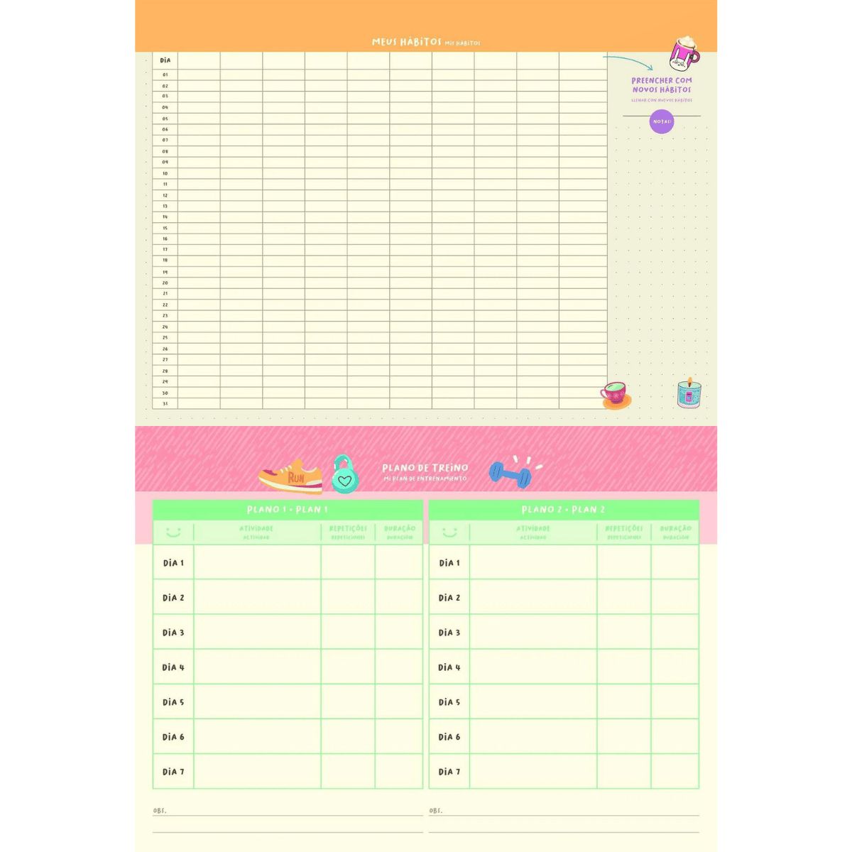Planner Agenda Fitness 2023 Horizontal Feminino Jandaia Papelaria Roveda