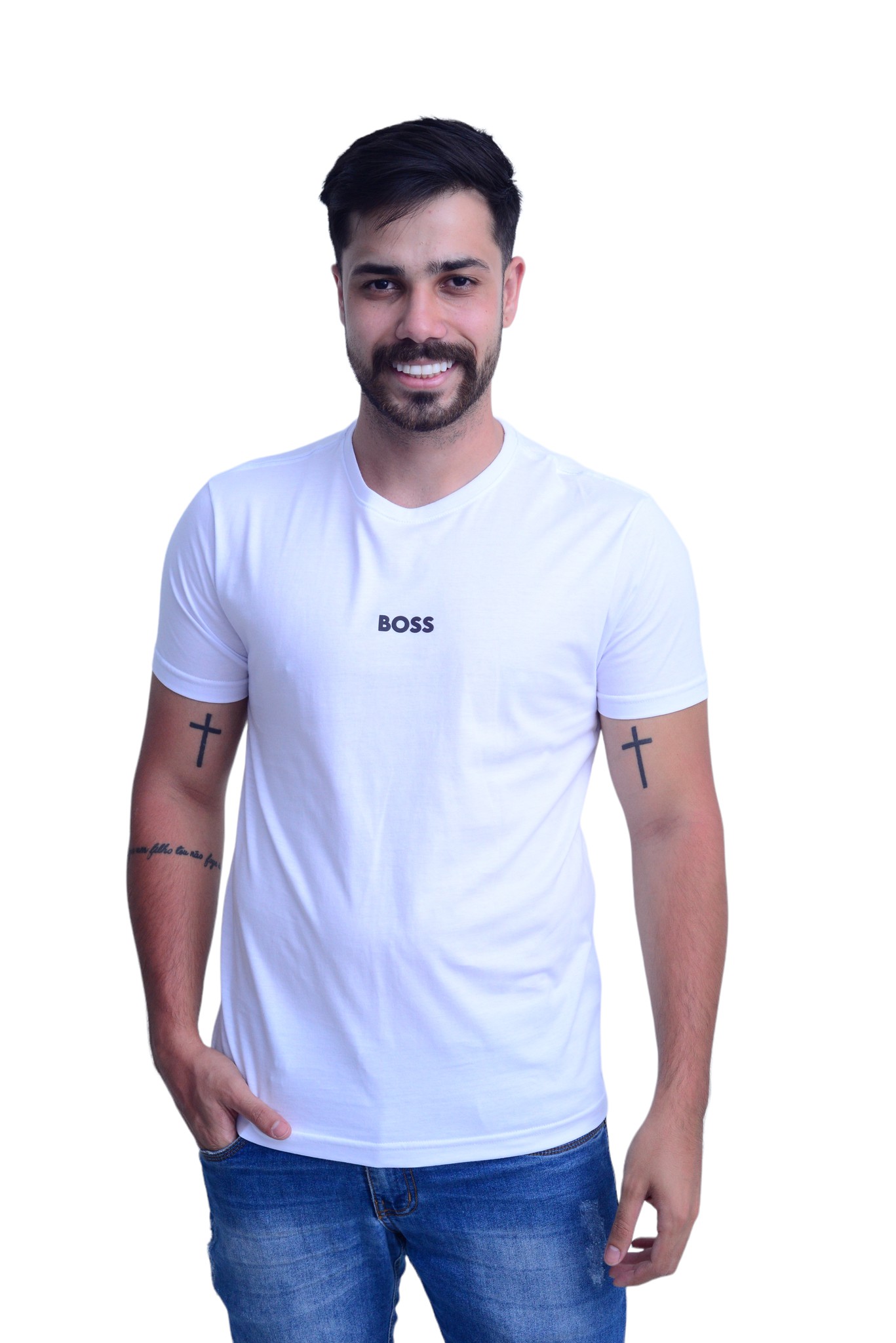Camiseta Masculina Hugo Boss Center Logo Branca - Gareth | Store Men