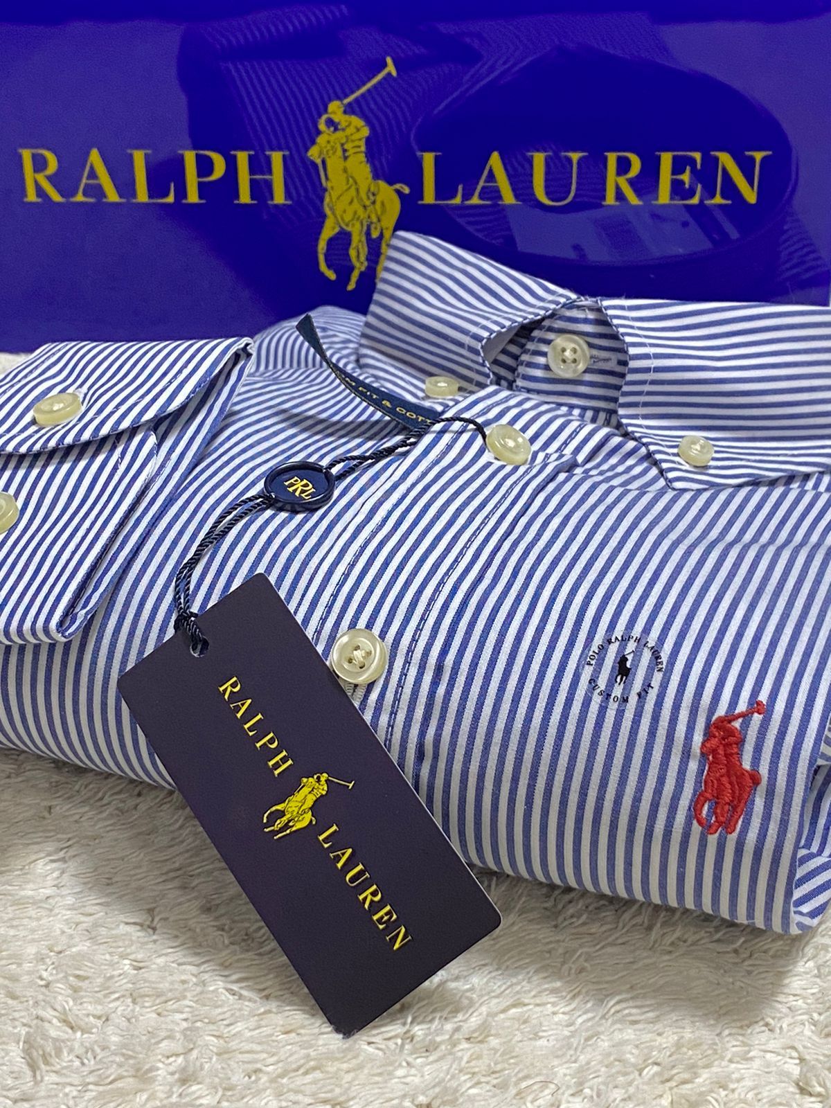 Camisa Ralph Lauren Masculina Custom Fit Listrada Marinho - Gareth