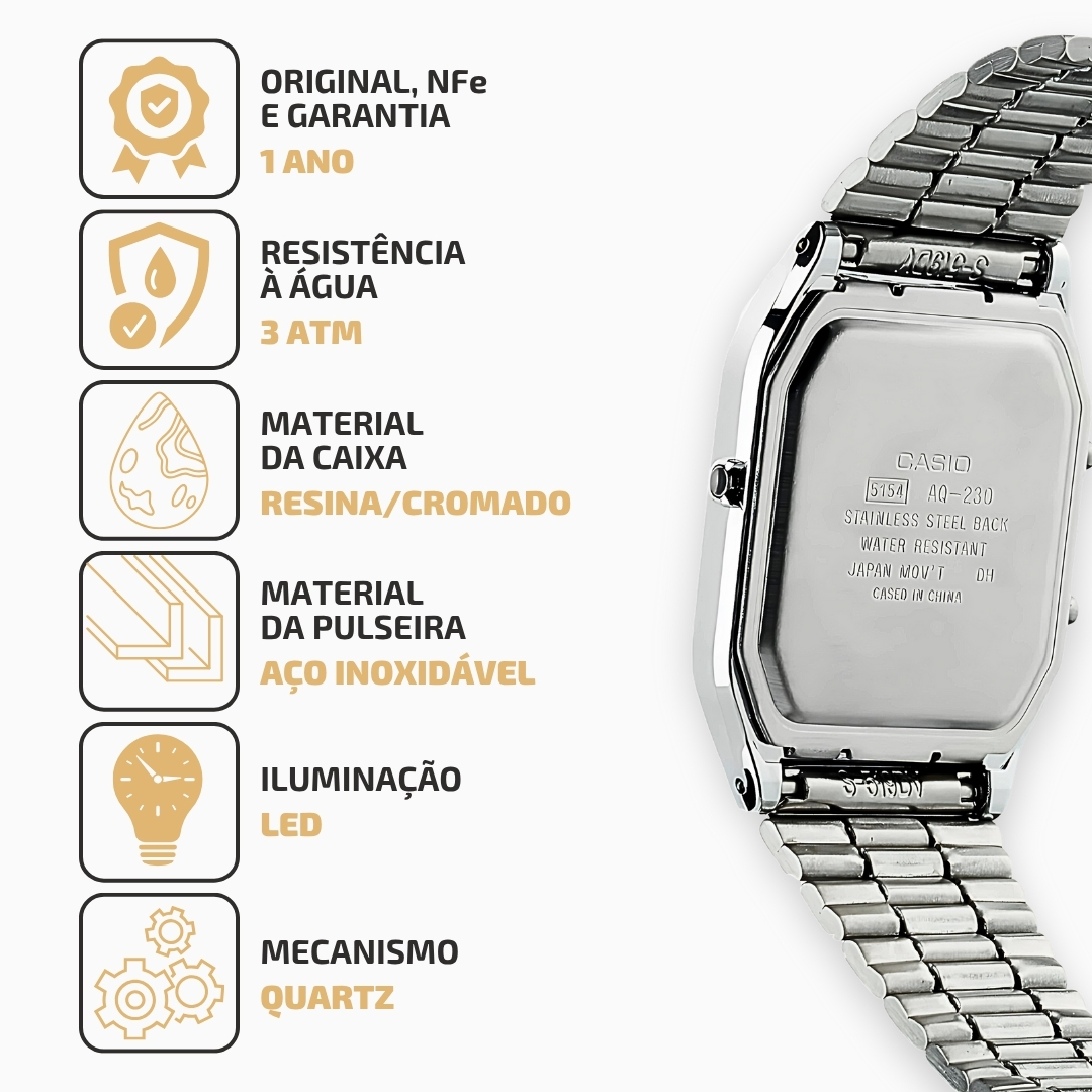 Relógio Casio AQ-230A-2A2MQYDF-SC Vintage Unissex Azul 30m