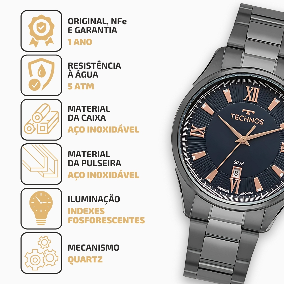 Relógio Masculino Technos Executive 2115TWI/1A Grafite - Moment