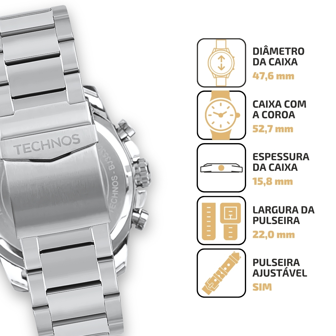 Relógio Masculino Technos BJ3530AF/1A AnaDigi Azul com Pulseira de