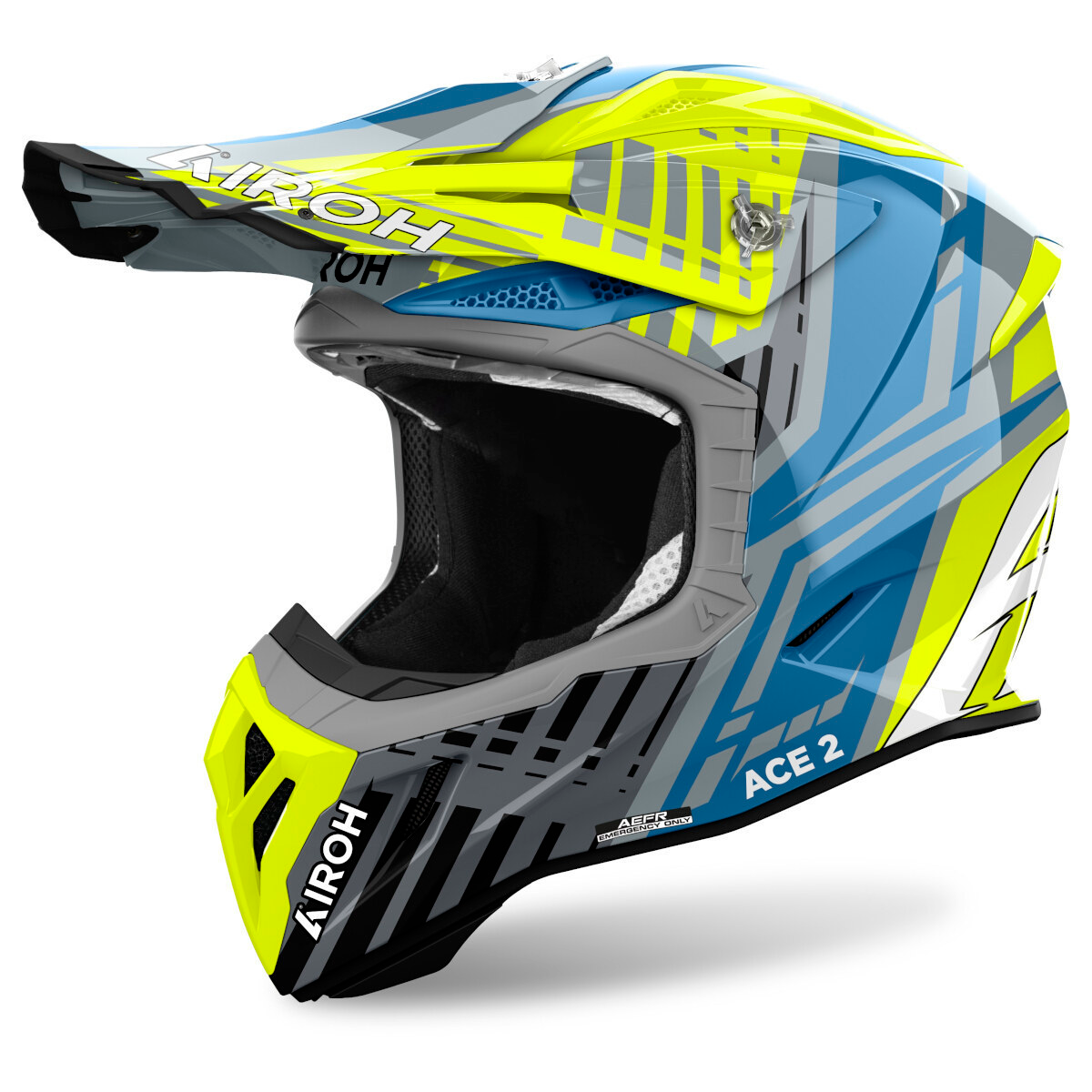 AIROH aviator ace2 アイロー Capacete Airoh Aviator Ace 2 Proud Amarelo/Azul - Menta Motos - A