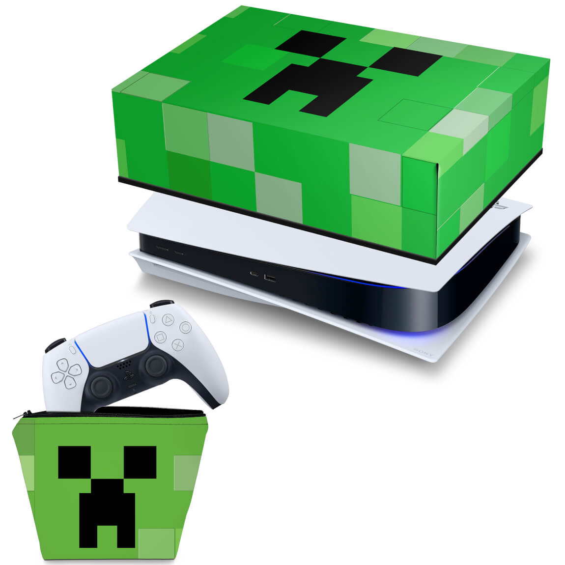 KIT PS5 Capa e Case Controle - Creeper Minecraft - Pop Arte Skins