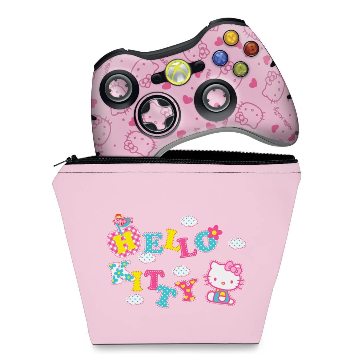 KIT Capa Case e Skin Xbox 360 Controle - Hello Kitty - Pop Arte Skins