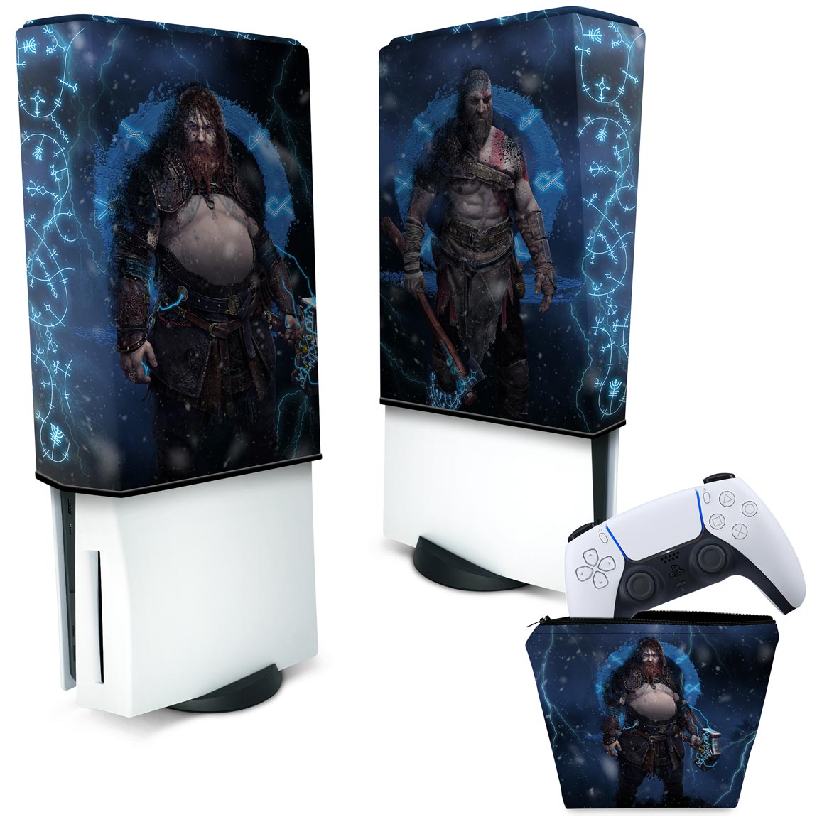 KIT Capa PS5 e Case Controle - God of War Ragnarok B - Pop Arte Skins