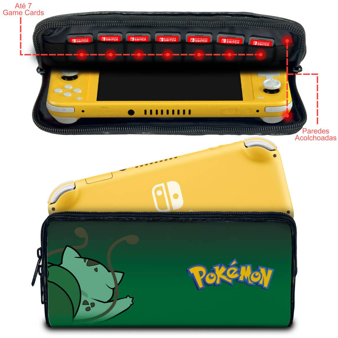 Case Nintendo Switch Lite Bolsa Estojo Pokémon Bulbasaur Pop Arte Skins