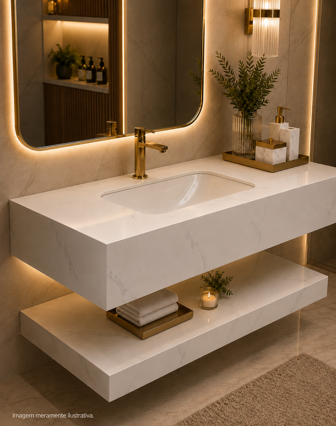 Bancada de Porcelanato para Banheiro com Cuba de Cerâmica - Smart Norte ...
