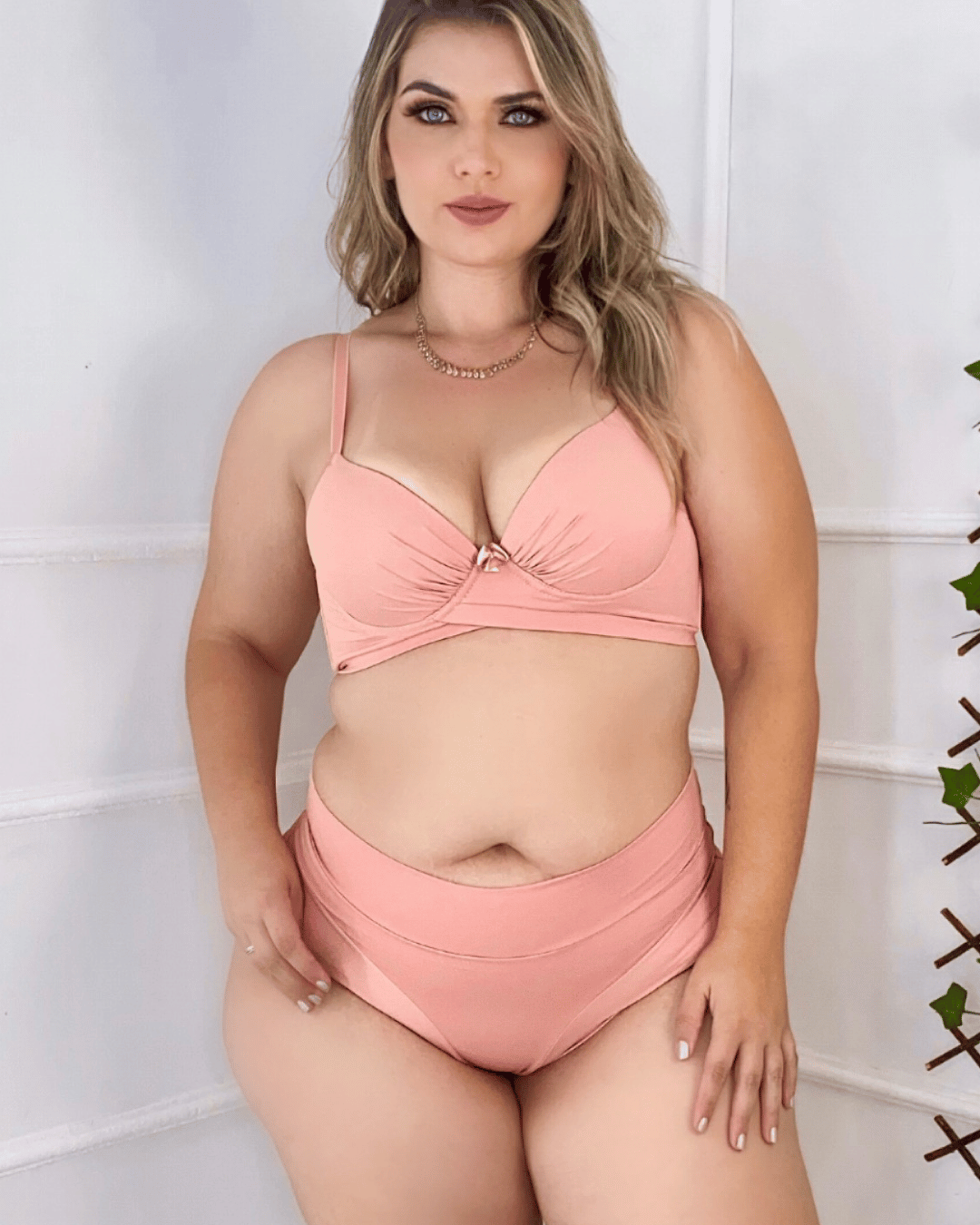 Calcinha Biquíni Plus Size Trançada Folhagem Pink - Bambina