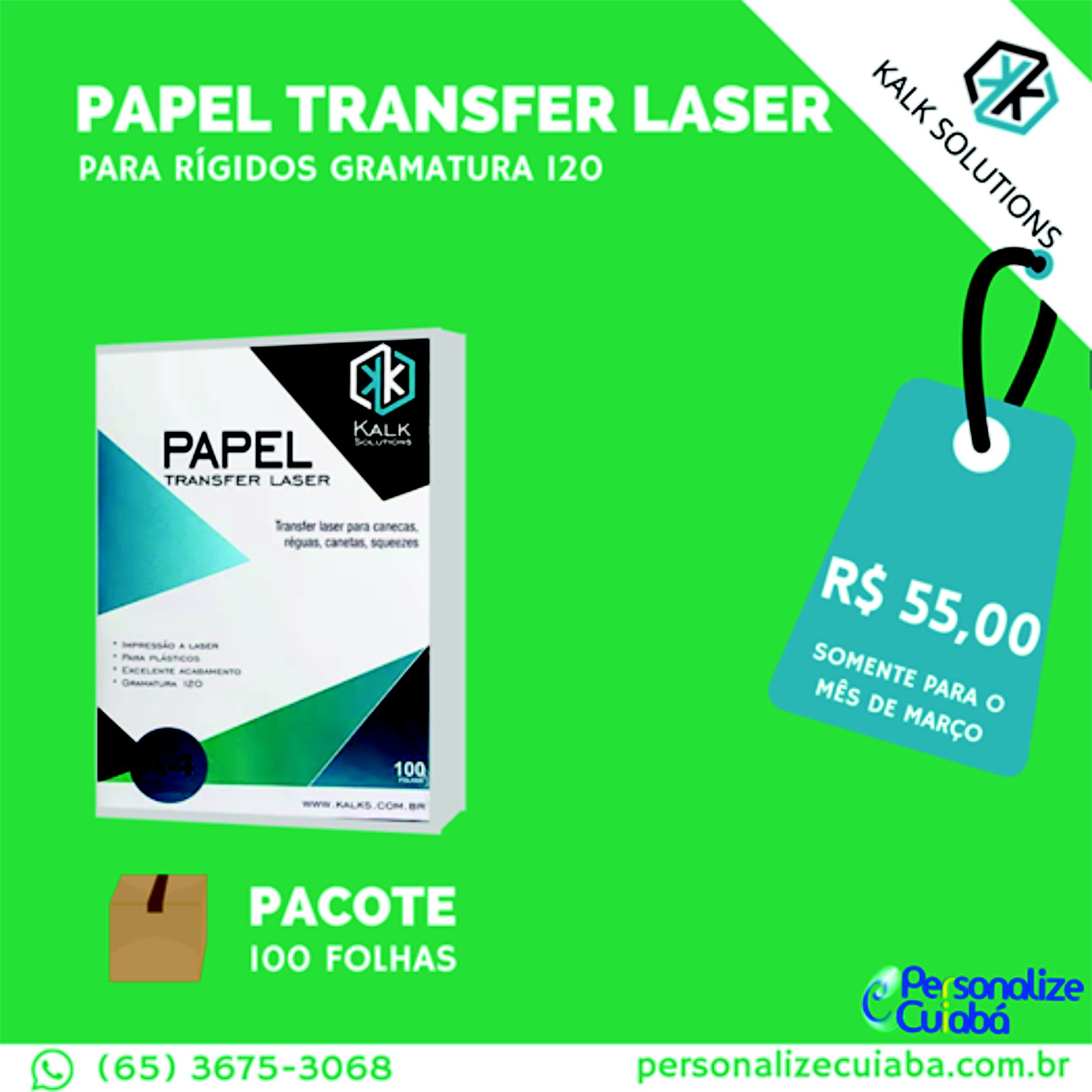 Papel Transfer laser para Rigidos 90 g A4 c/ 100 folhas - Personalize Cuiabá