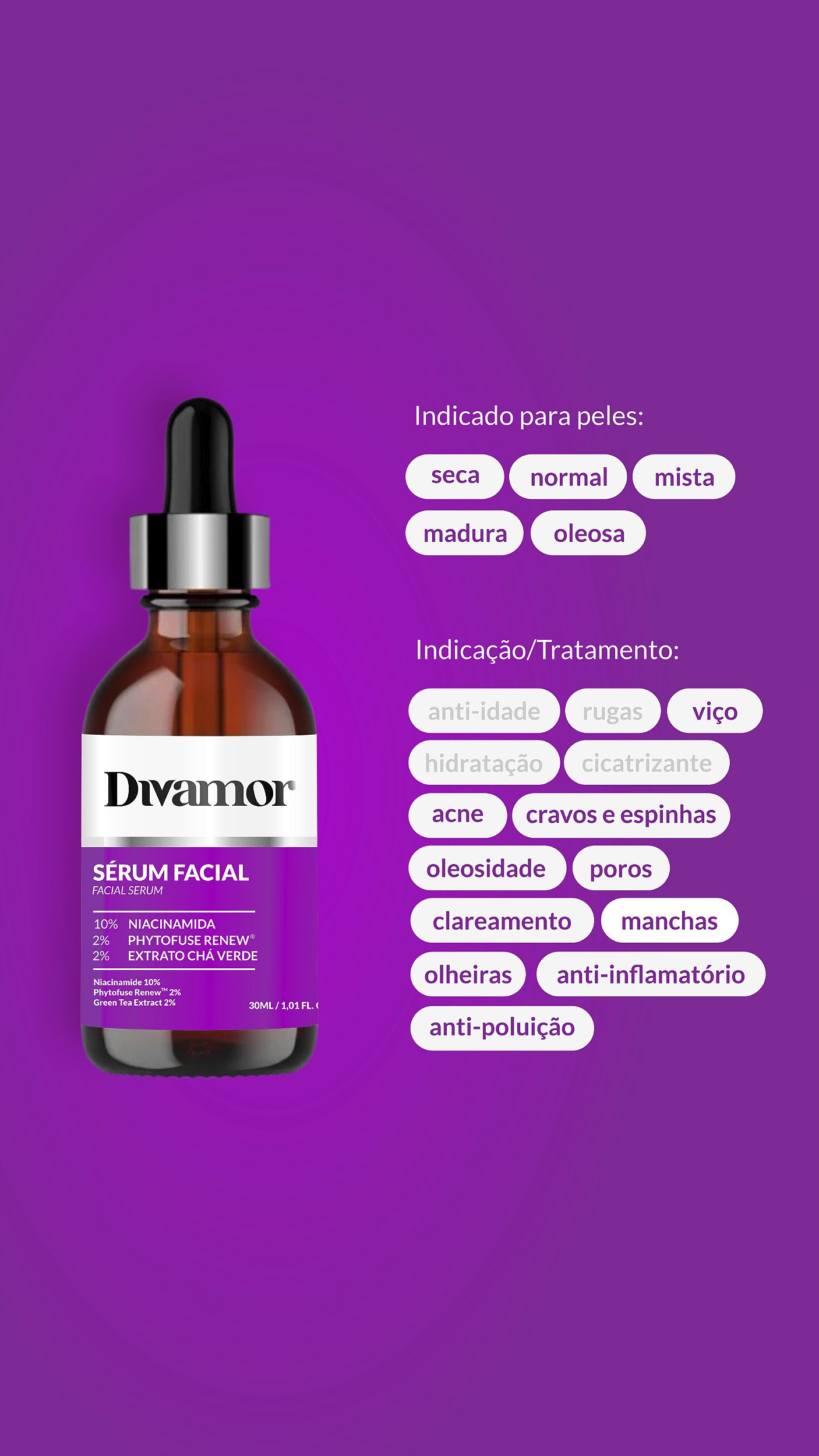 Sérum Facial para Pele Oleosa: Niacinamida 10% - Controla