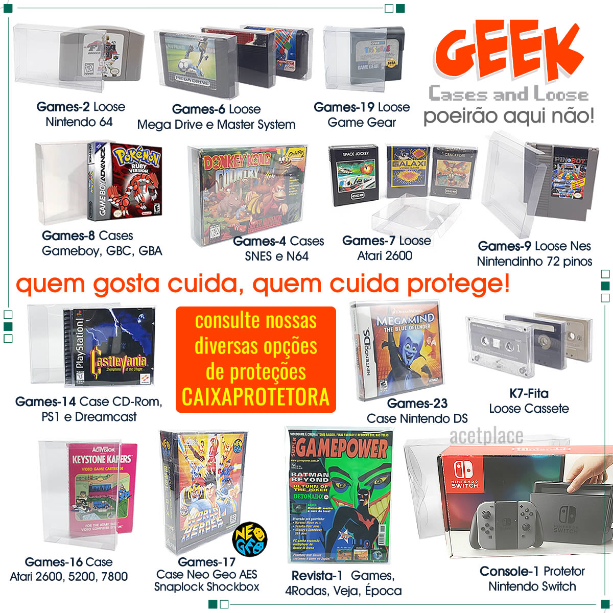 Caixa Protetora para Cartucho Loose Neo Geo MVS Fliperama - Caixa