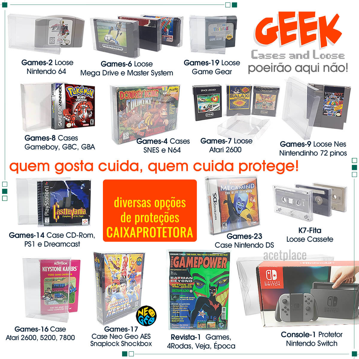 Caixa SNES Caixa Protetora para Cartucho Loose Super Nintendo SNES