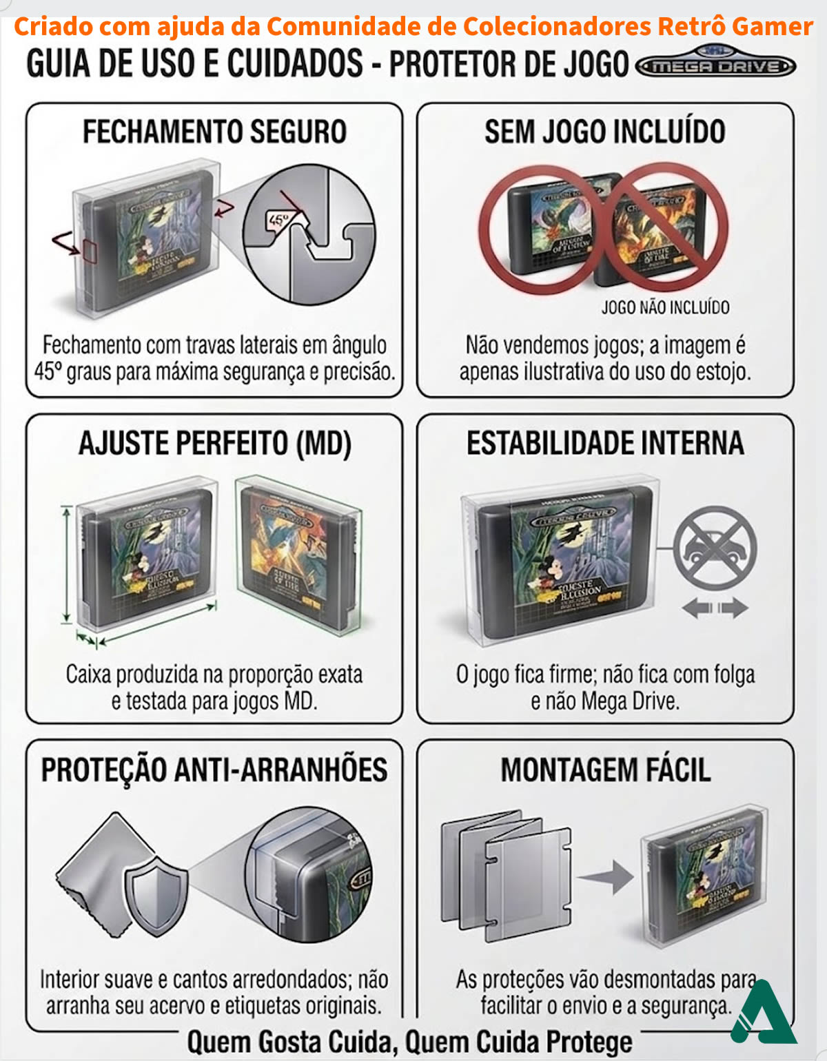 Caixa Protetora para Cartucho Loose Mega Drive e Master System
