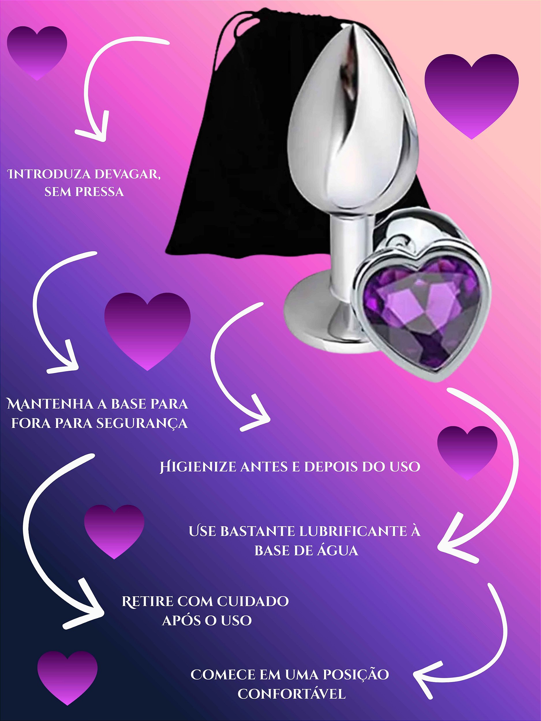 homem usando plug anal Plug Anal em Aço Tamanho G em Formato de Coração e Joia na Cor Rosa Pink 9  x 4 cm » Sex Shop Flower Love main image 0
