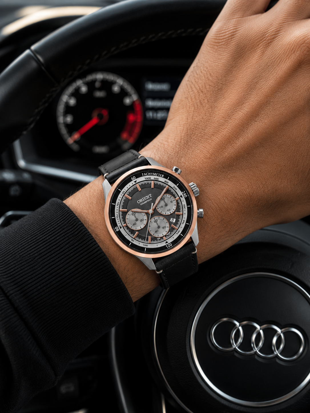 Relógio Orient Masculino Solartech Cronógrafo Safira Misto Rose