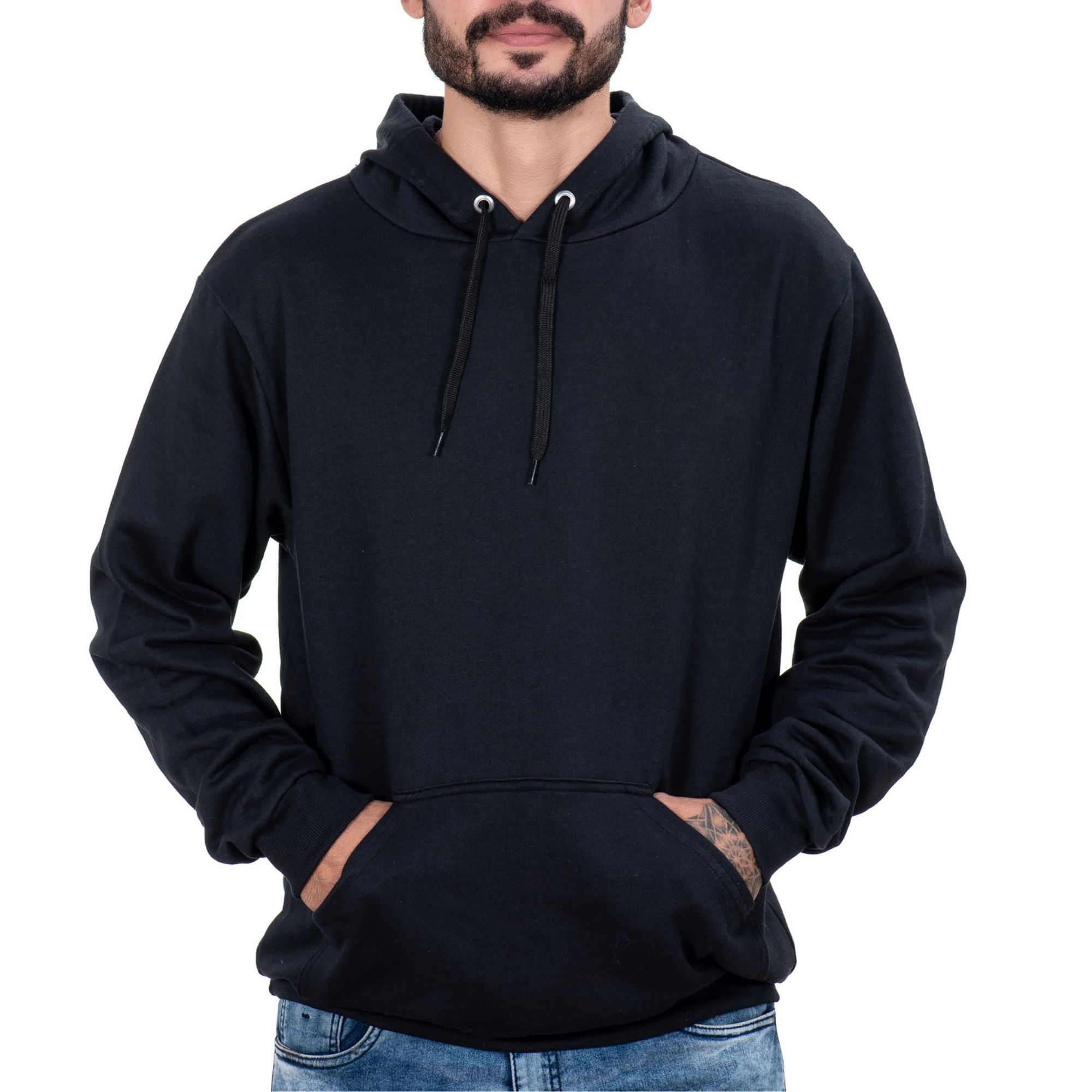 Blusa Moletom Masculino Preto Com capuz e bolso Canguru sem estampa -  Campero Botas Country e Acessórios