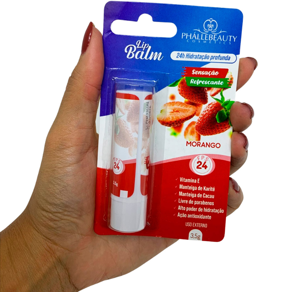 Lip Balm FPS 24 Morango Phállebeauty Distribuidor Maquiagem Virtual