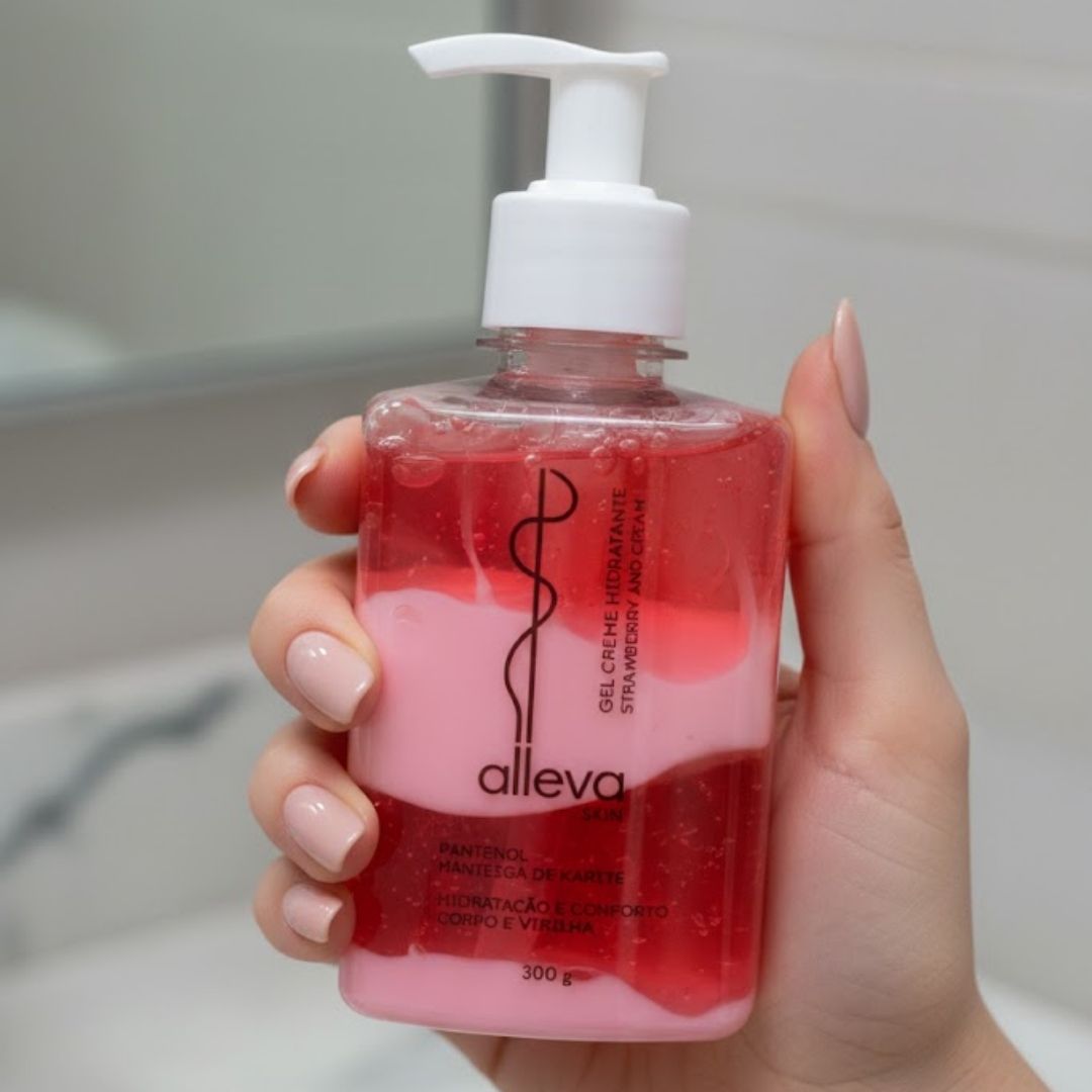 Gel Creme Hidratante Beijável Strawberry Alleva 300g - Virtual