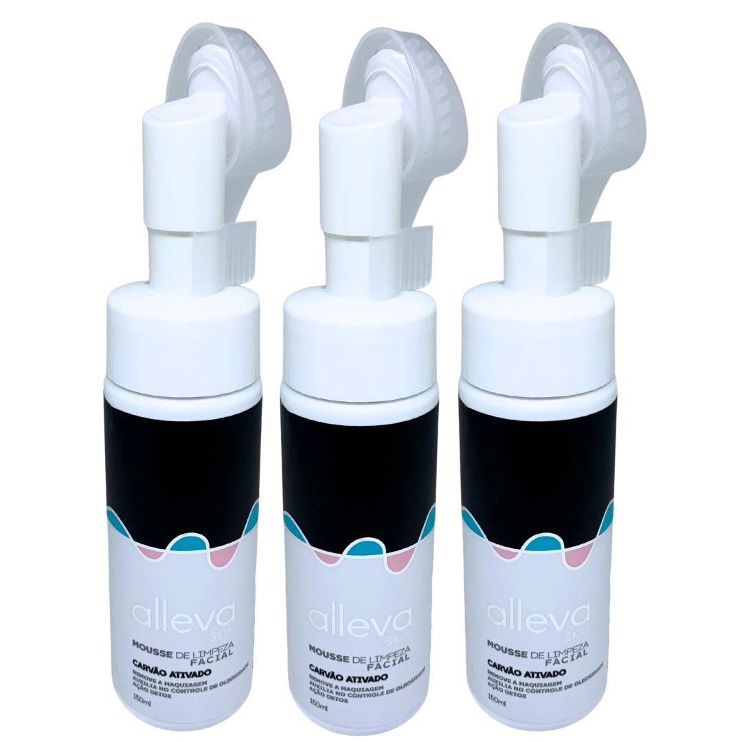 Mousse de Limpeza Facial Carvão Ativado Alleva Kit 3 - Virtual