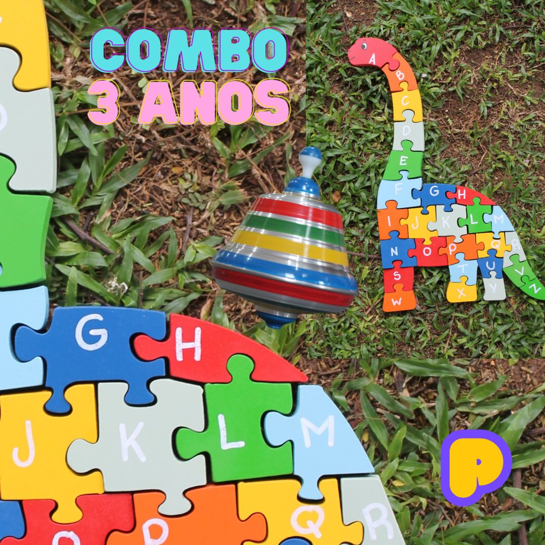 Quebra-cabeça dinossauro com alfabeto e números