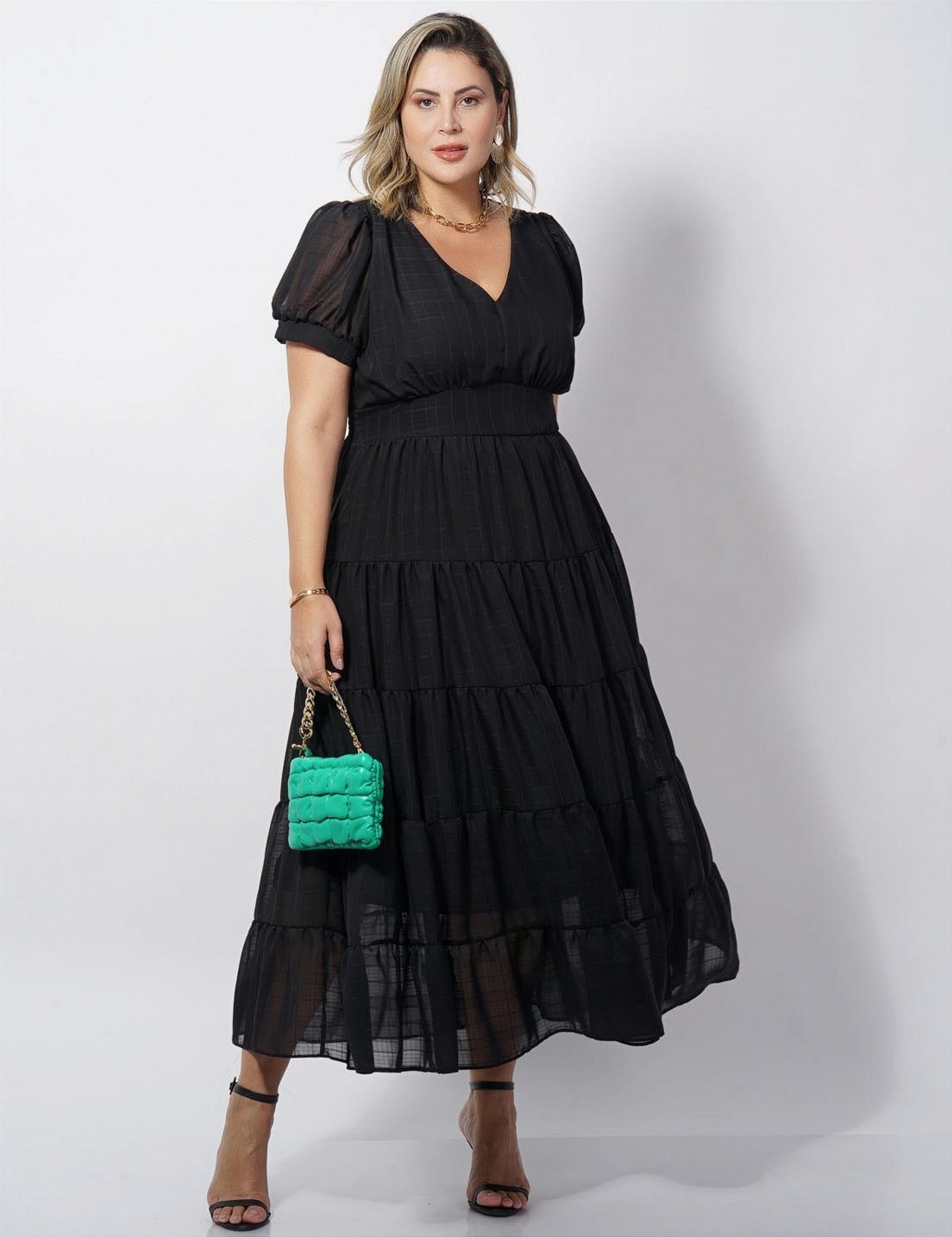 VESTIDO PLUS SIZE XADREZ LONGO