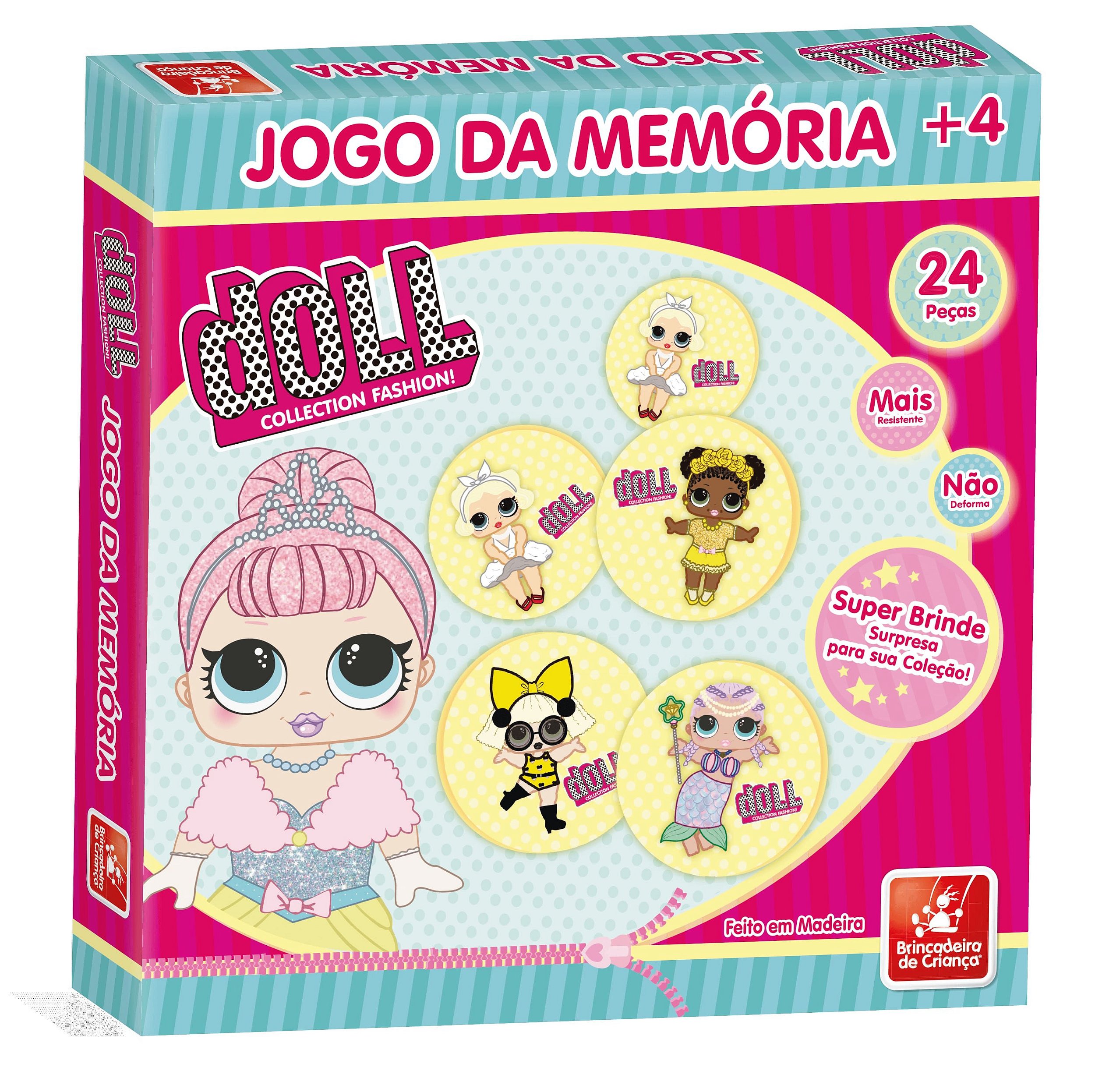 Jogo da memória boneca doll brinquedo edutivo madeira 24 pçs 1911