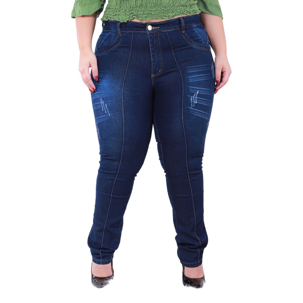 Calça Flare Jeans Feminina Plus Size Preta cintura alta com lycra