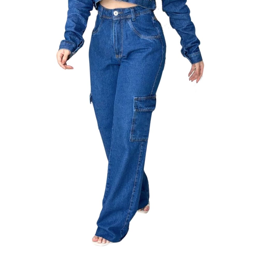 Calça Wide Leg Jeans Cargo Feminina Badcat - Compre Agora