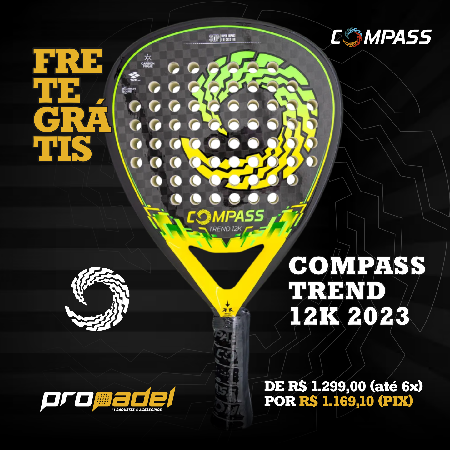 RAQUETE DE PADEL COMPASS TREND 12K CARBON 2023 - Loja Propadel