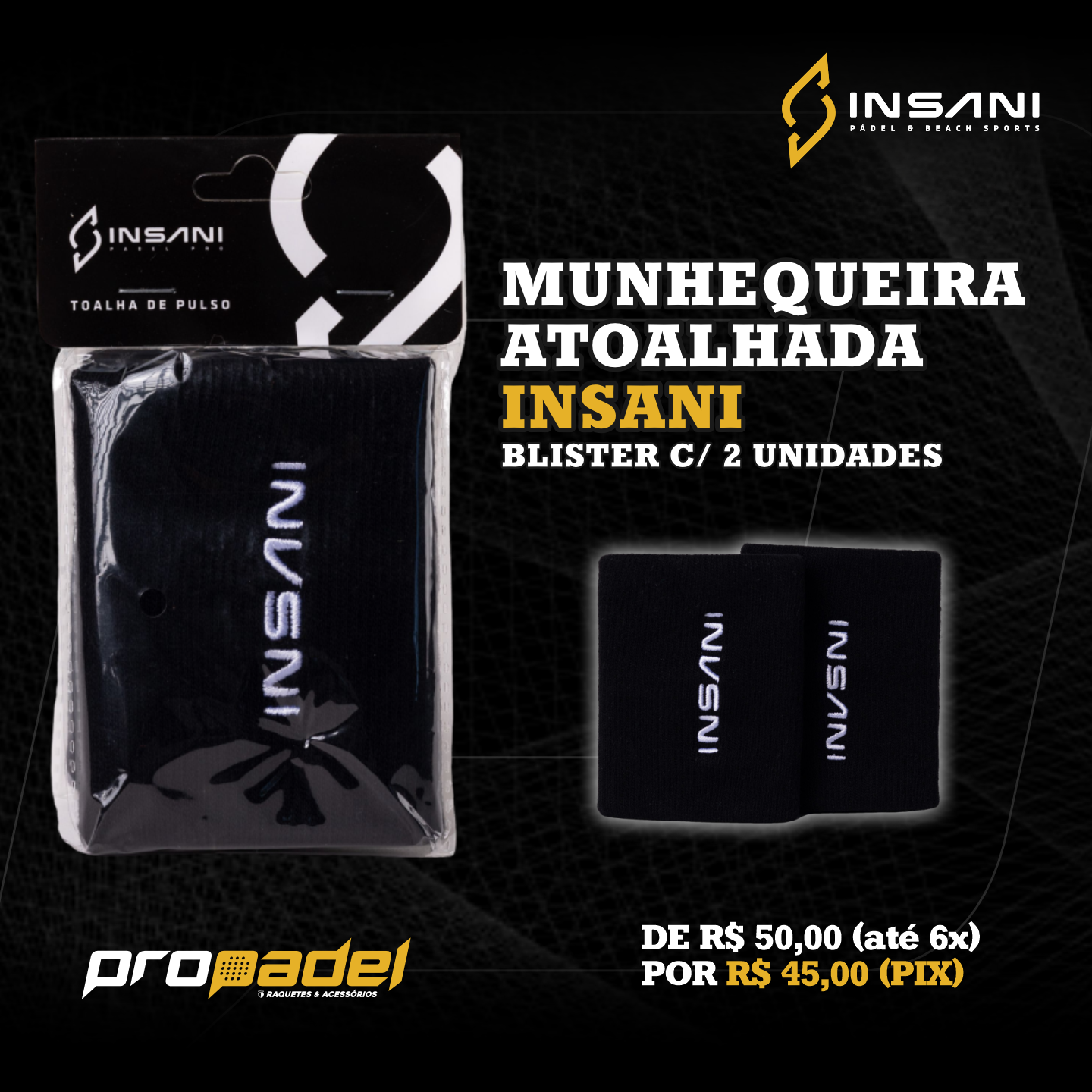 MUNHEQUEIRA ATOALHADA PRETA INSANI - 1 BLISTER C/2 UNIDADES - Loja Propadel