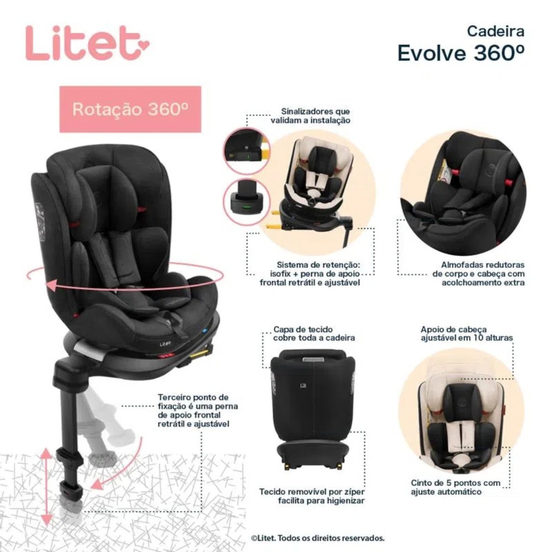Cadeira Evolve 360 Preta 0-36 Kgs Isofix - Litet - Baby Buys Brasil