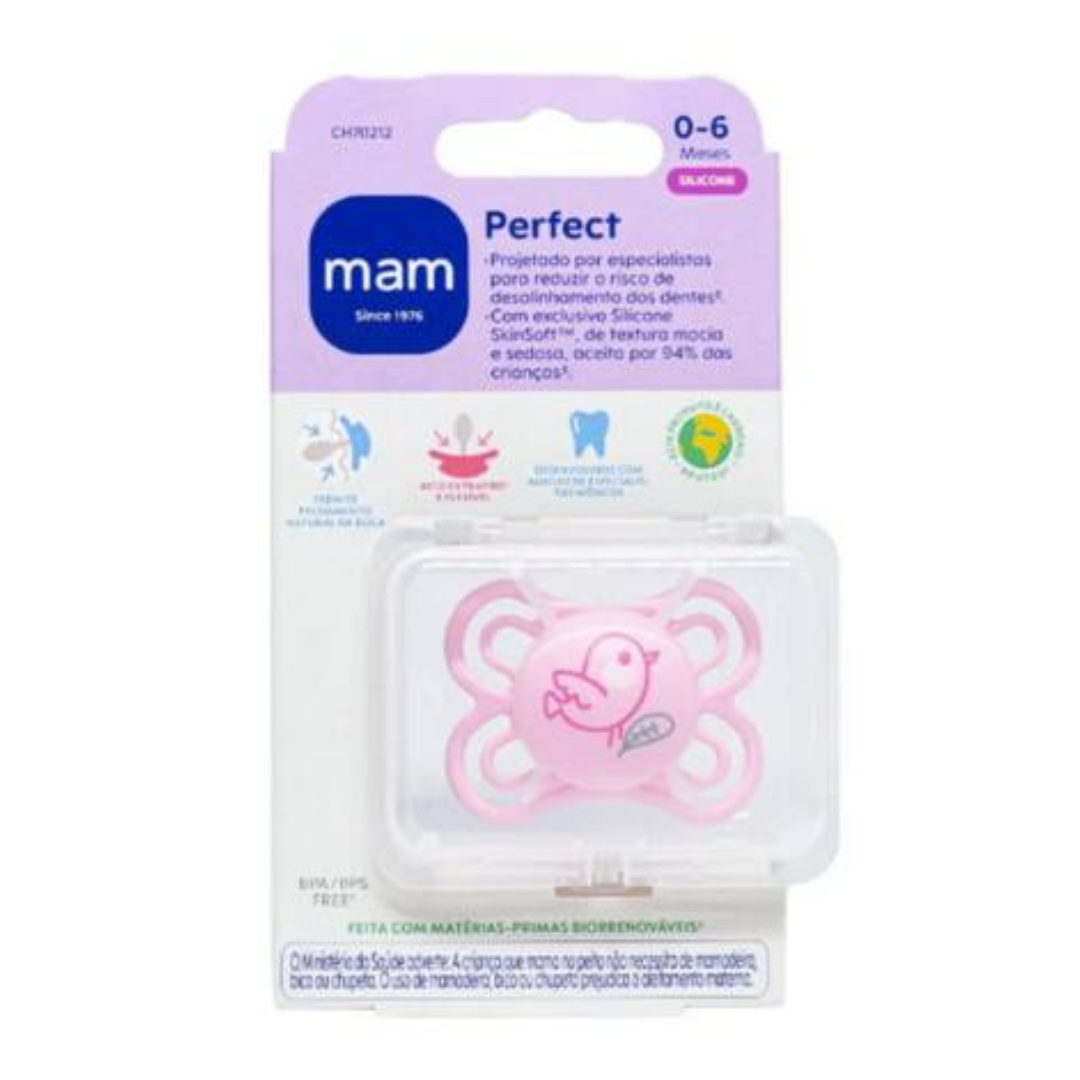 Chupeta Mam Perfect 0 A 6 Meses Passarinho Rosa - Baby Buys Brasil