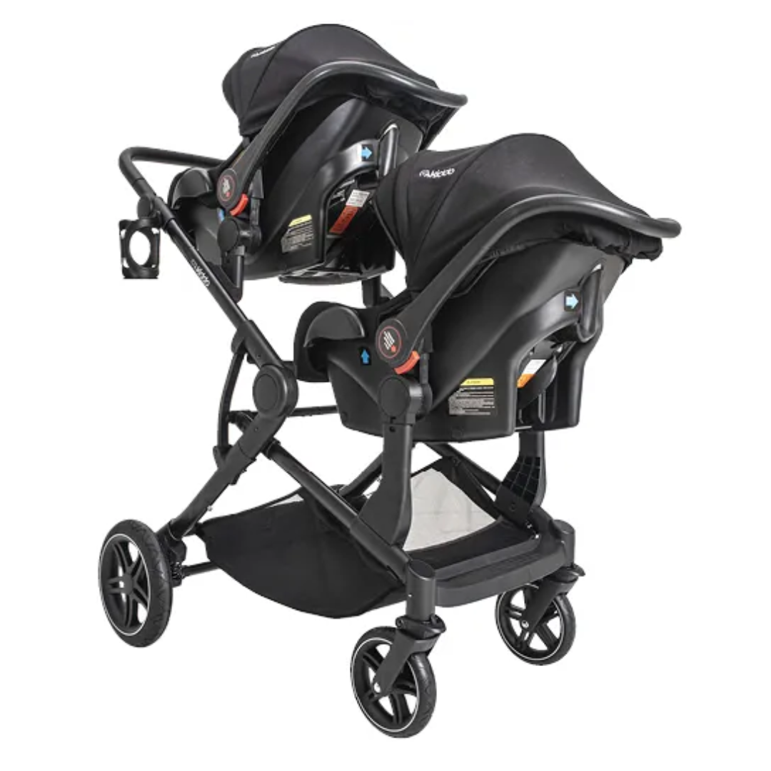 Carrinho de bebê duplo Pair Grafite com bebê conforto e base isofix ...