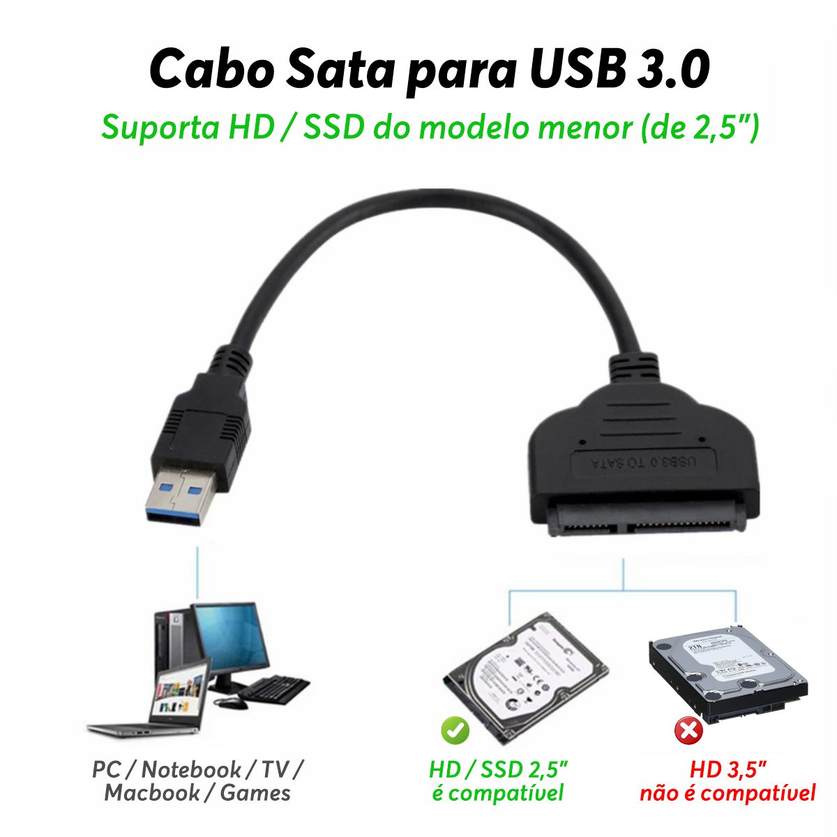 Adaptador Case Sata 5gbps Usb 30 Para Hd Ssd Externo 25 Chroma Tech Loja Oficial 6181