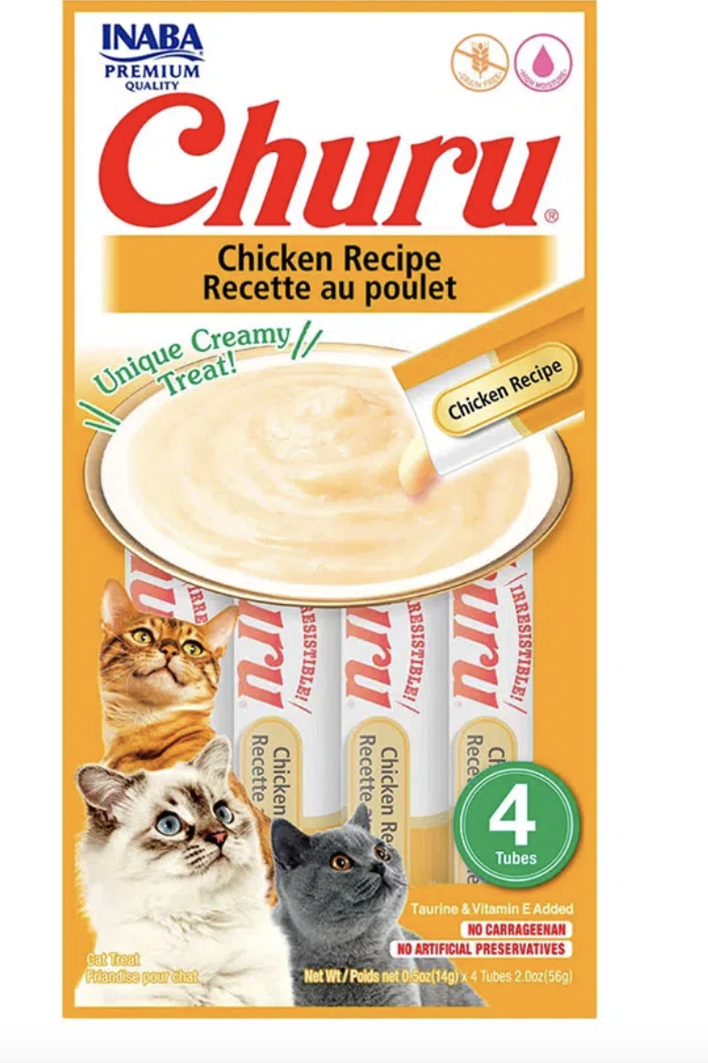 Sachê Purê Churu Galinha para Gatos com 4 unidades - 56g