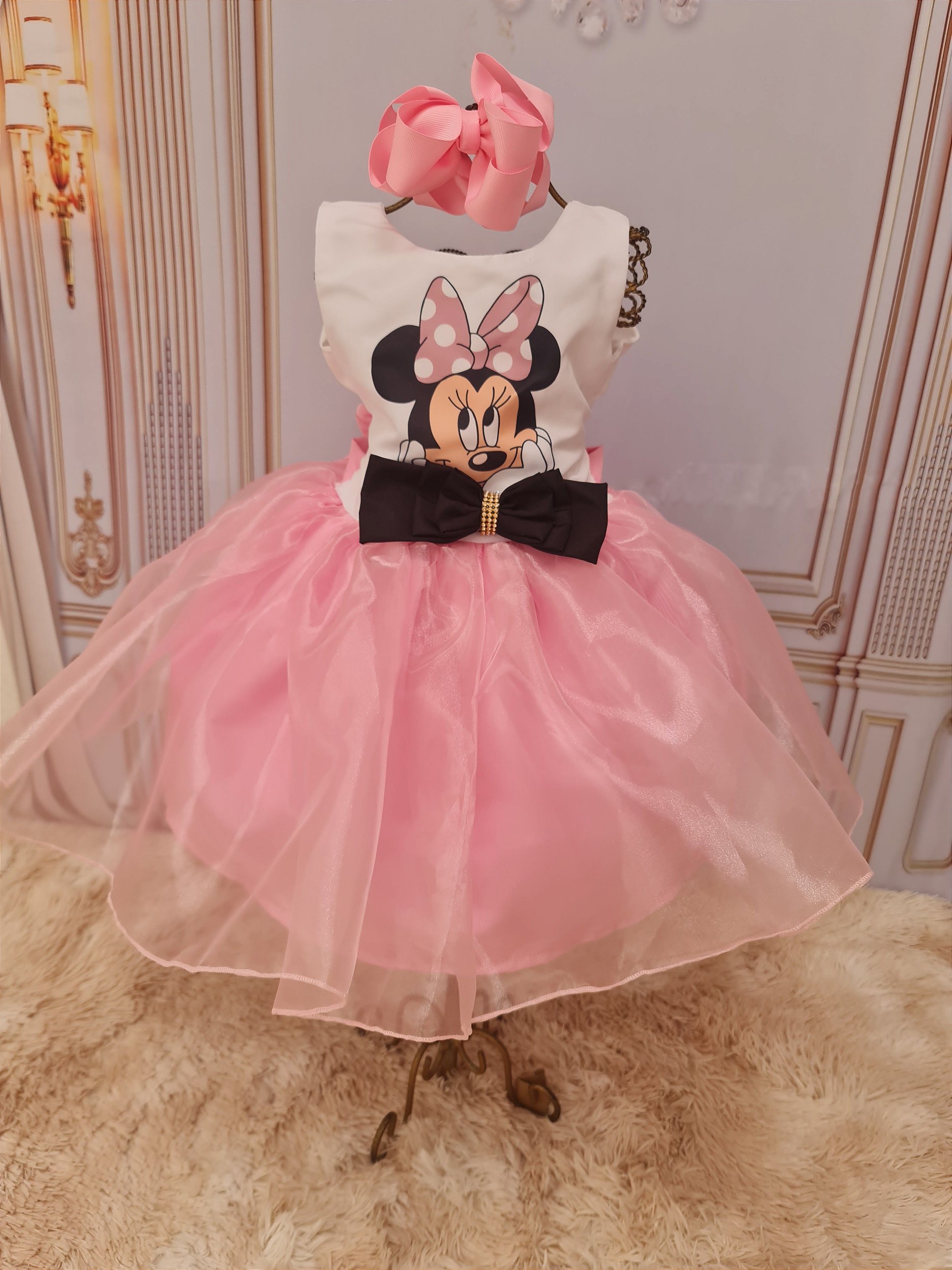 Vestido Minnie Minie Luxo Rosa - DG Baby Kids - Artigos e roupas infantis