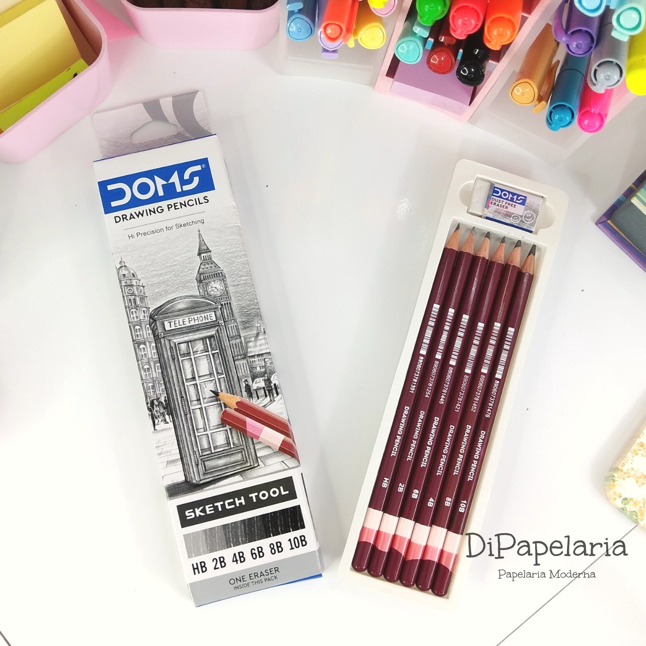 Kit 6 Lápis Drawing Pencils Doms - DiPapelaria Moderna