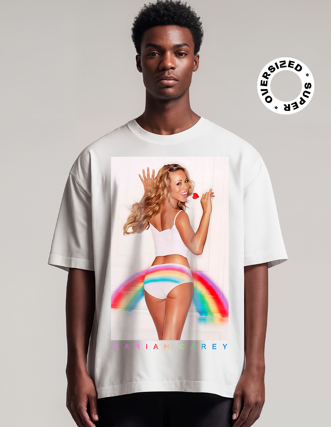 Camiseta Oversized Super Mariah Carey Rainbow - Sensorial
