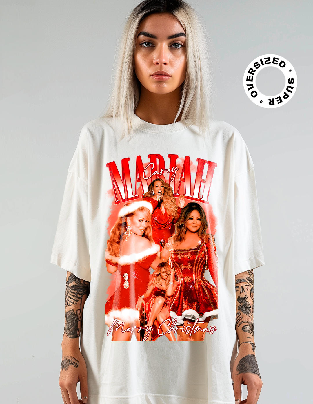 Camiseta Oversized Super Mariah Carey Merry Christmas - Sensorial